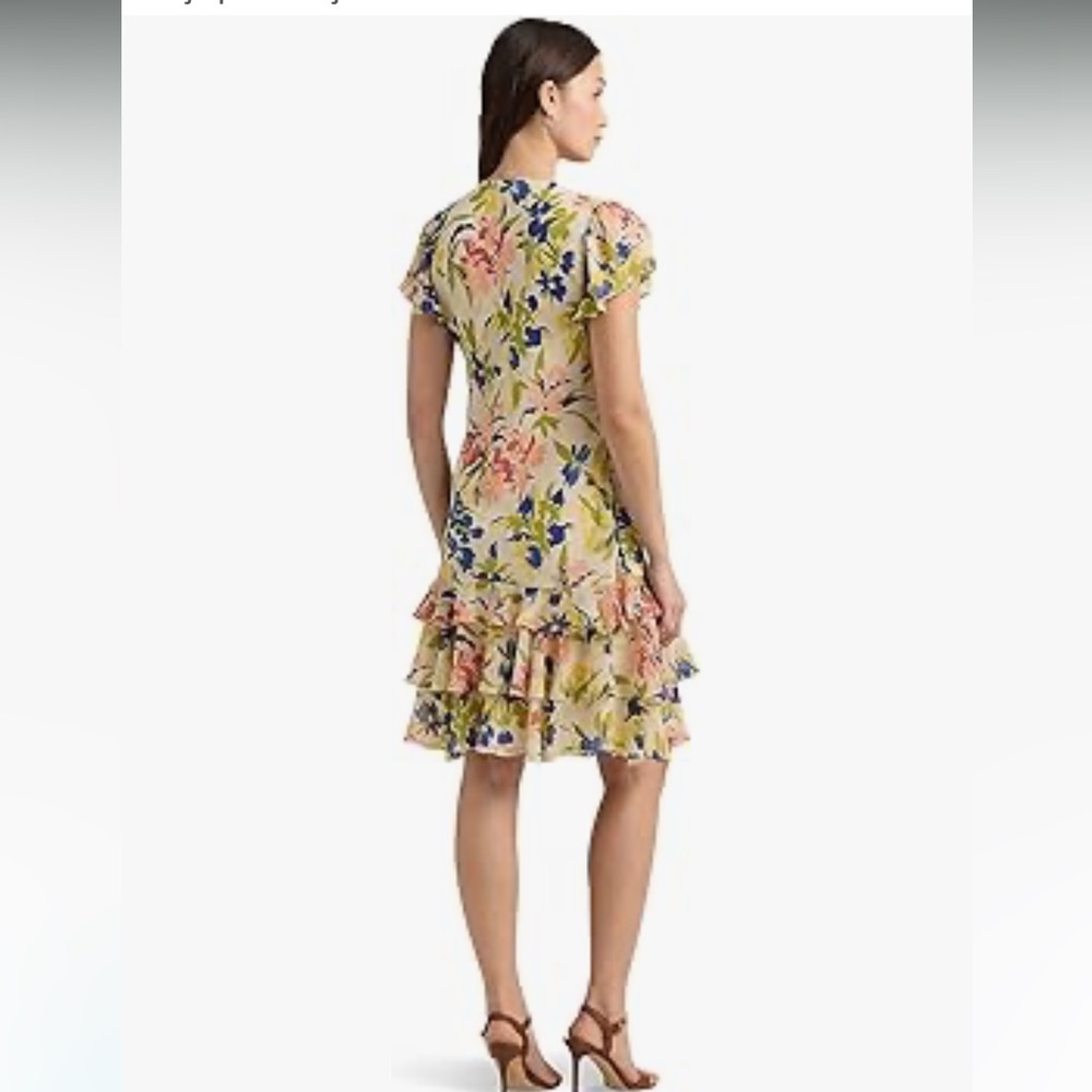 Ralph Lauren Floral Colorful Georgette Drop-Waist Dress Size 4 - Picture 14 of 14